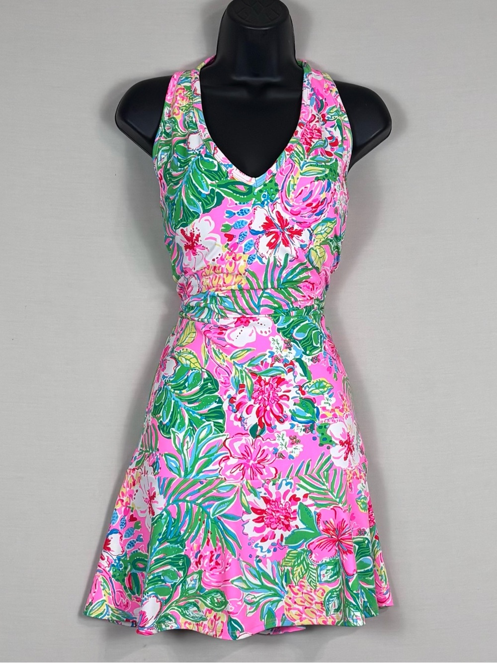 Lilly Pulitzer Luxletic Floral UPF Performance Dress Pink Tropical L